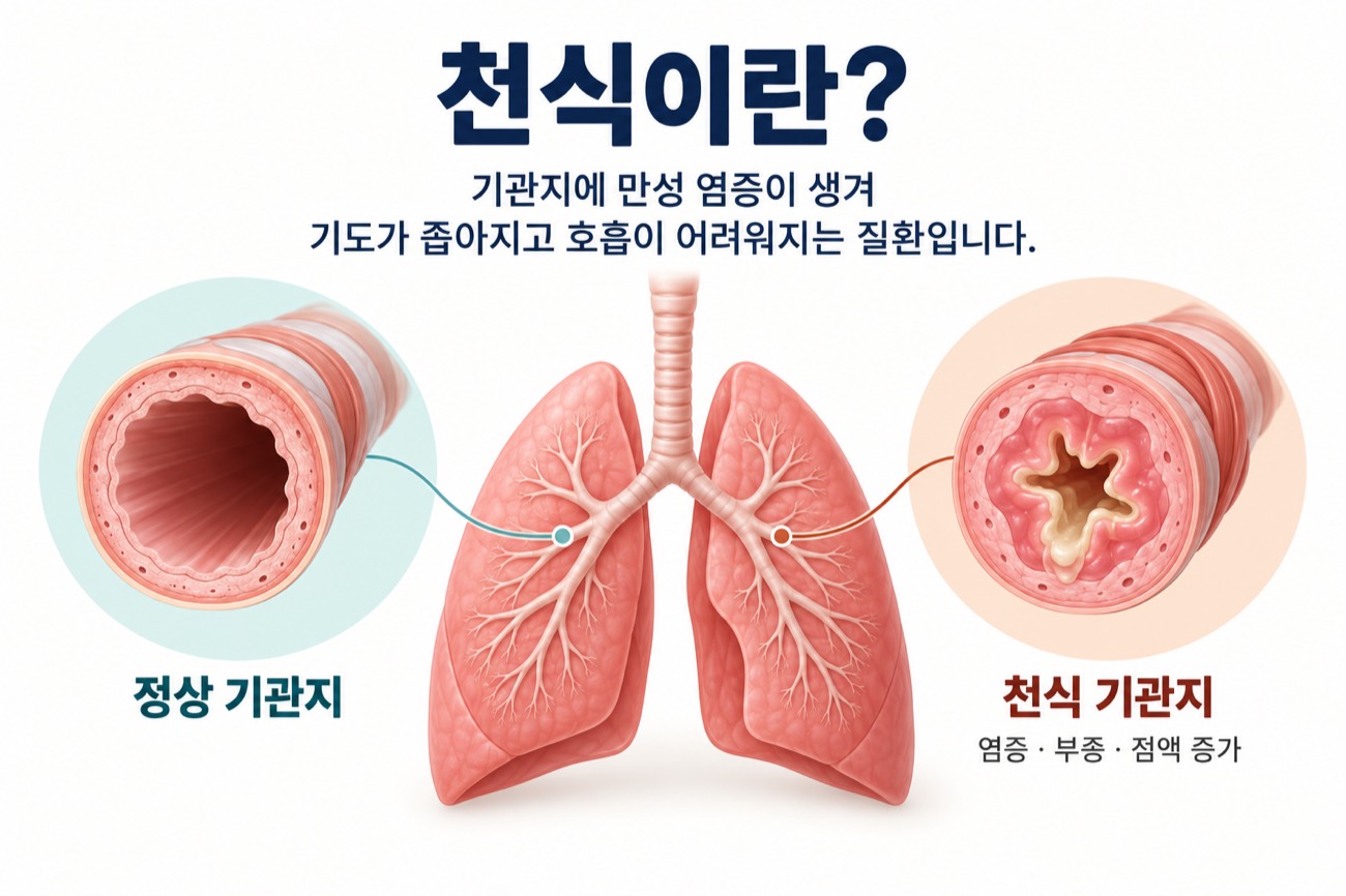 천식이란 — 정상 기관지와 천식 기관지 비교
